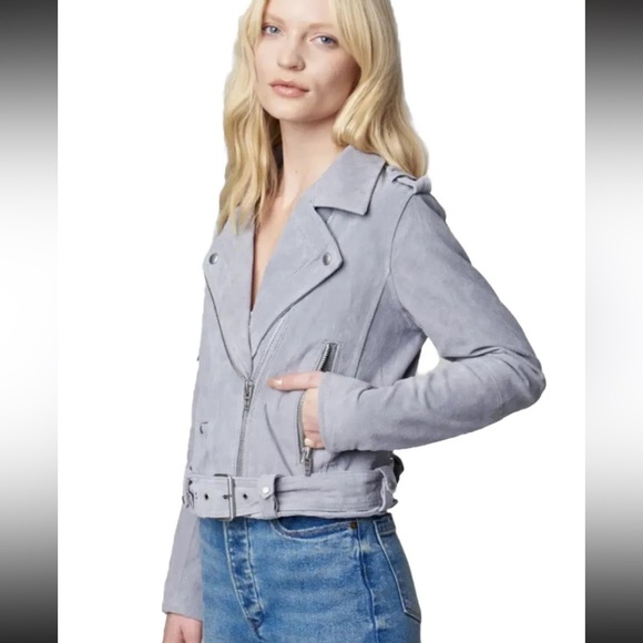 Blank NYC Cloud Grey Suede Leather Moto Biker Jacket Size Medium - Picture 3 of 17